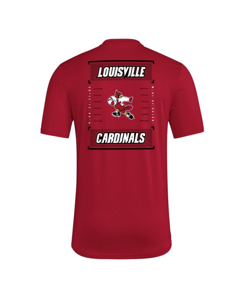 Men's Red Louisville Cardinals Locker Football Icon AEROREADY Pre-Game T-Shirt