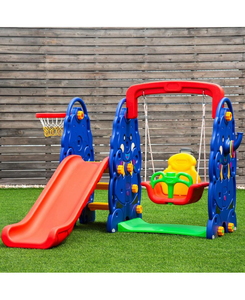 Kids All in One Climber/Slide/Swing Playset with Basketball Hoop - 3 in 1 Set