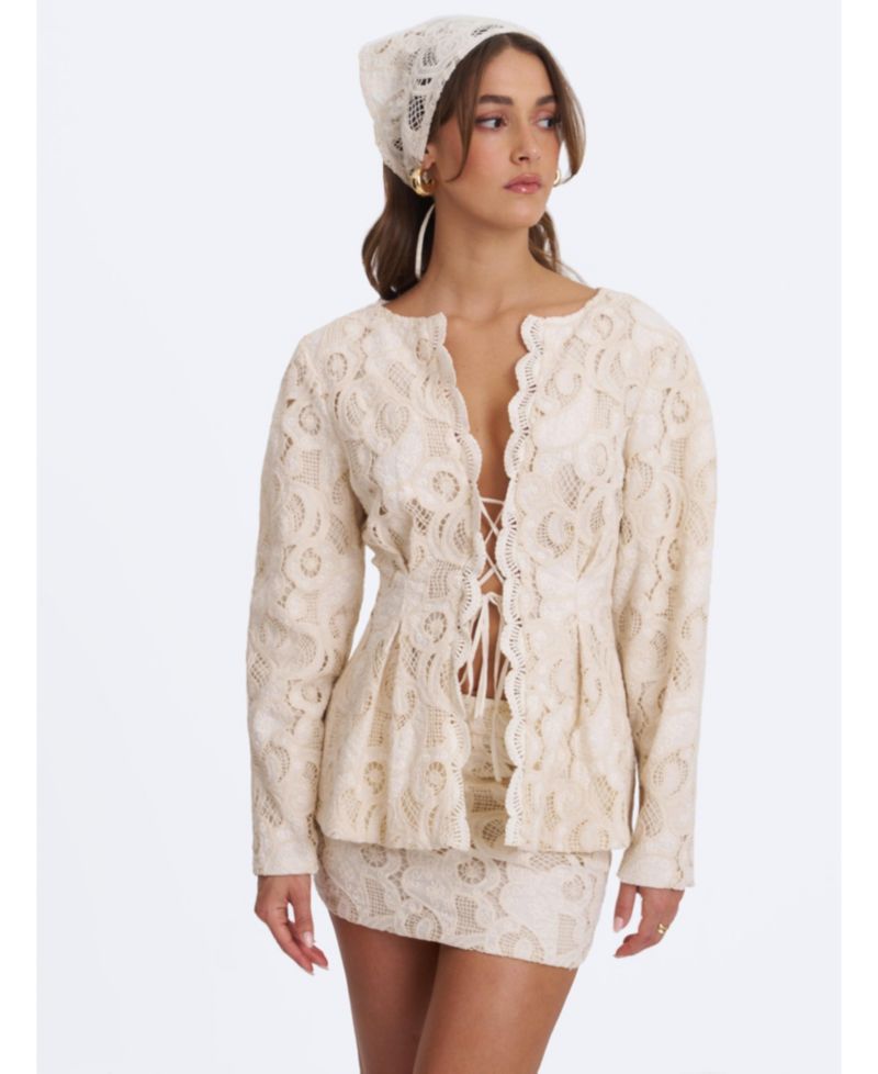 Women's Wenley Puff-Sleeve Lace Cinched-Waist Top