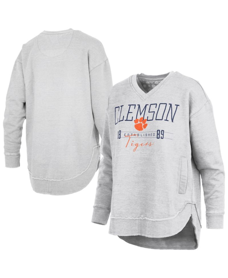 Women's Heather Gray Clemson Tigers Marcus East Hall Poncho V-Neck Sweatshirt