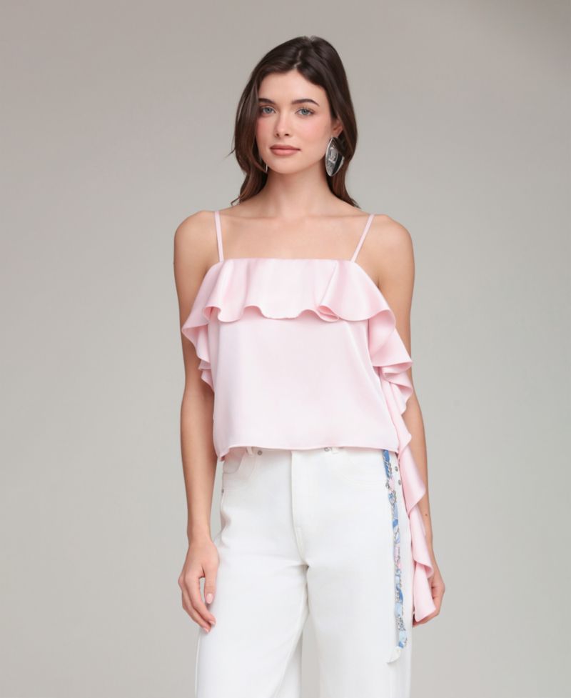 Women's Asymmetric Ruffle Detail Square Neck Top