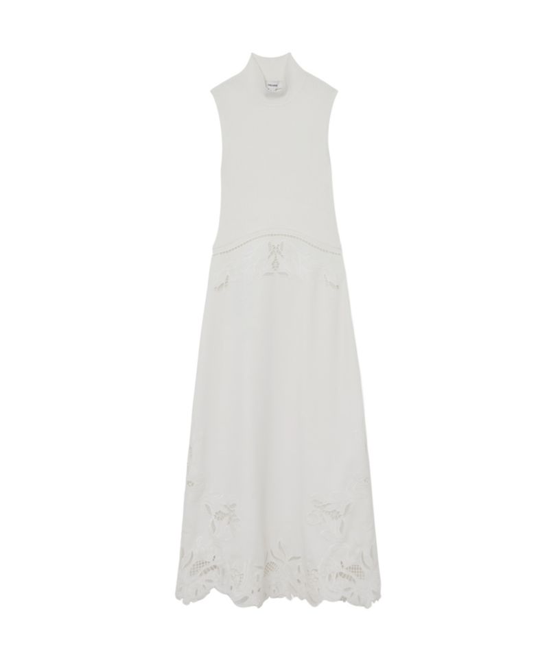 Women's Rib-Knit Mix Broderie Midi Dress
