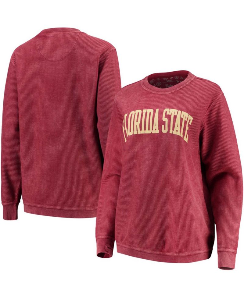 Women's Garnet Florida State Seminoles Comfy Cord Vintage-Like Wash Basic Arch Pullover Sweatshirt