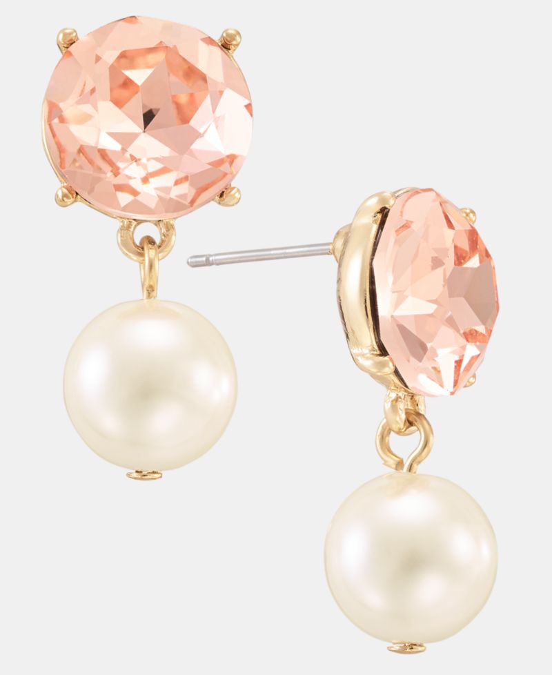 Pink Crystal & Imitation Pearl Drop Earrings