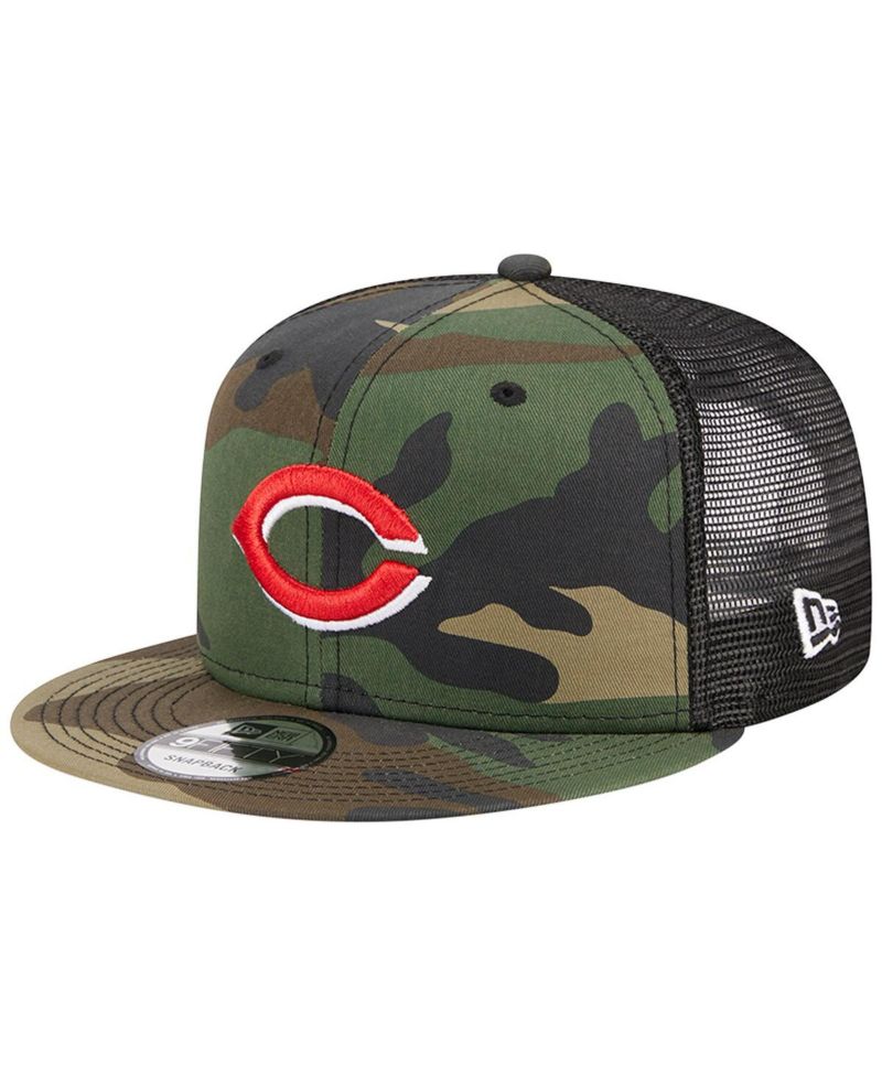 Men's Camo Cincinnati Reds Woodland Camo Trucker 9FIFTY Snapback Hat