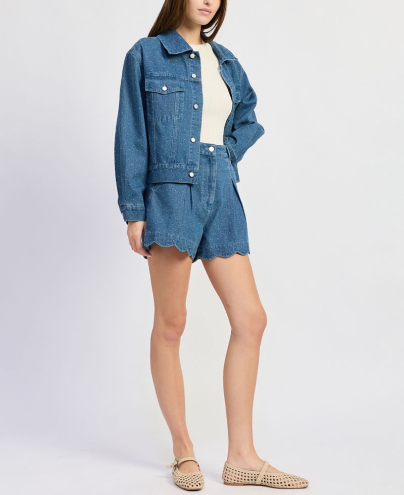 Women's Heidi Polka Dot Collared Denim Jacket