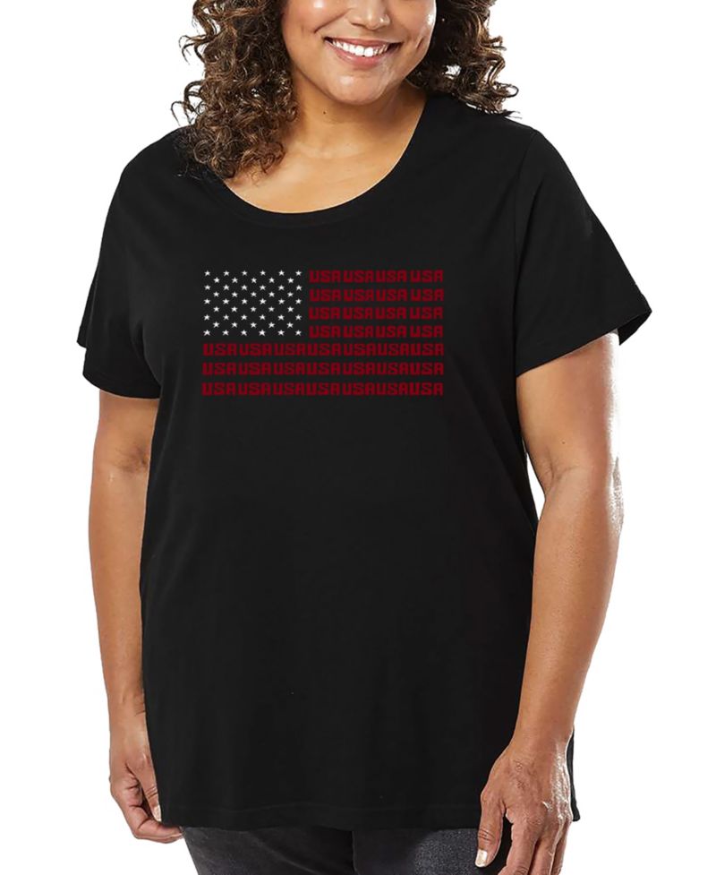 Plus Size USA Flag Word Art T-Shirt