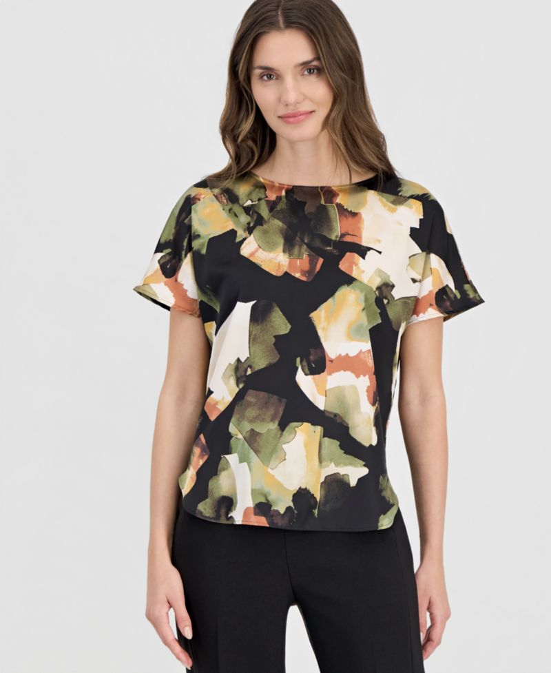 Petite Bateau Neck Short-Sleeve Printed Top