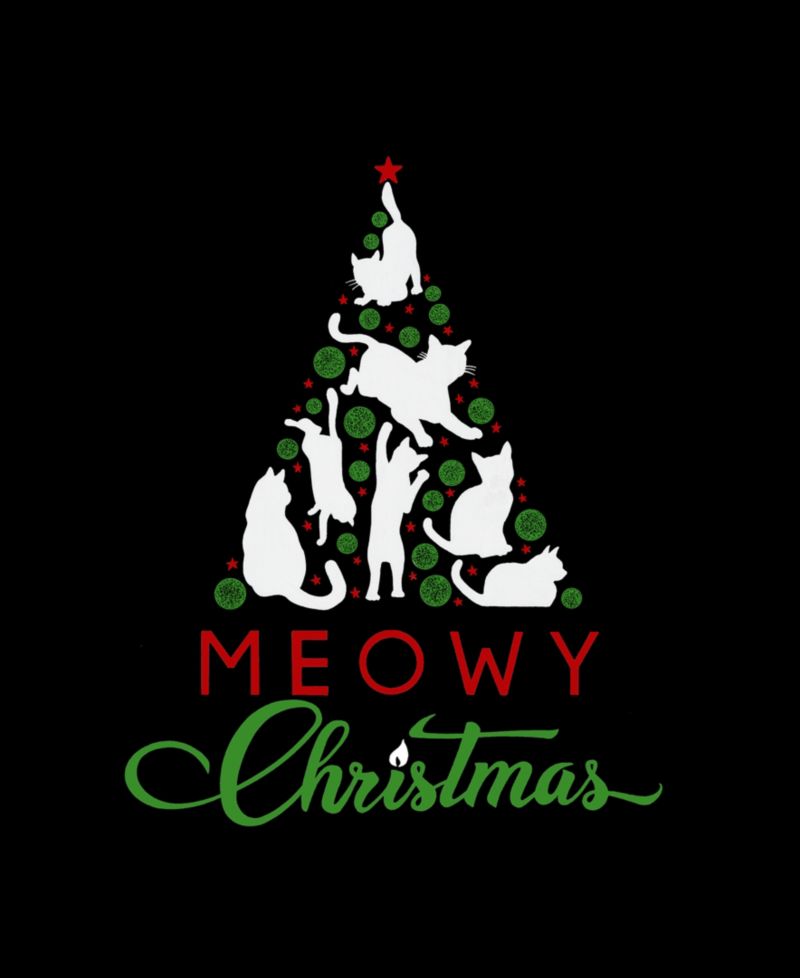 Men's Meowy Christmas Tree Word Art T-Shirt