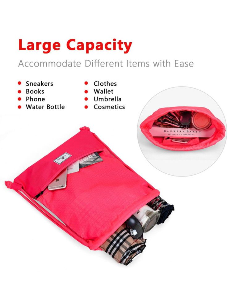 Foldable Drawstring Sports Backpack with Zippered Pockets