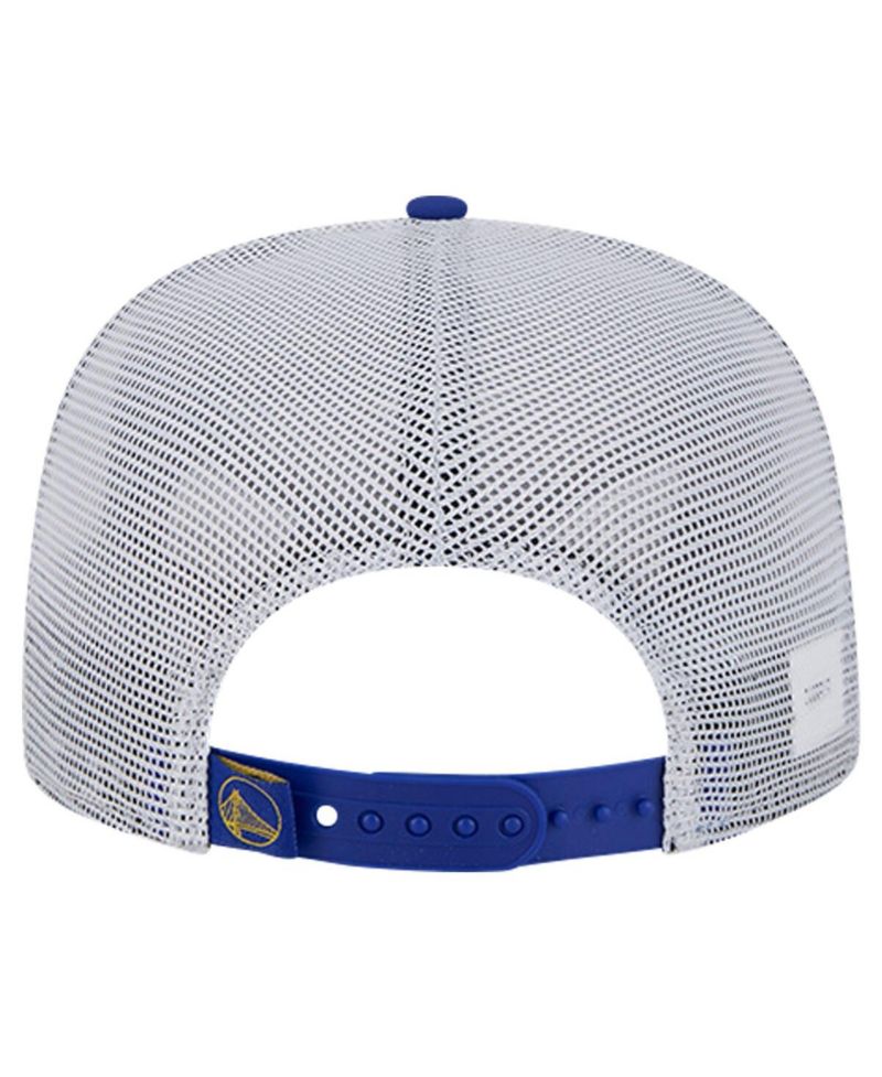 Men's Royal Golden State Warriors Puff Print Team Code A-Frame 9FIFTY Trucker Snapback Hat