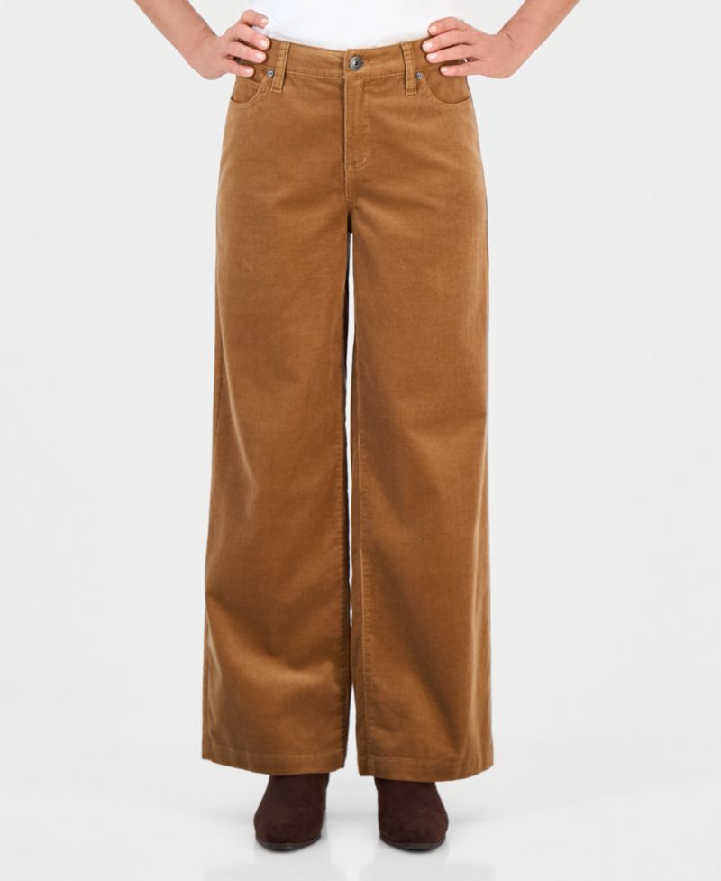 Petite Corduroy High-Waisted Wide-Leg Pants, Macy's Exclusive