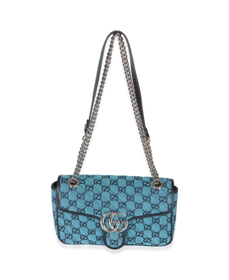 Blue GG Canvas Diagonal Small GG Marmont Bag