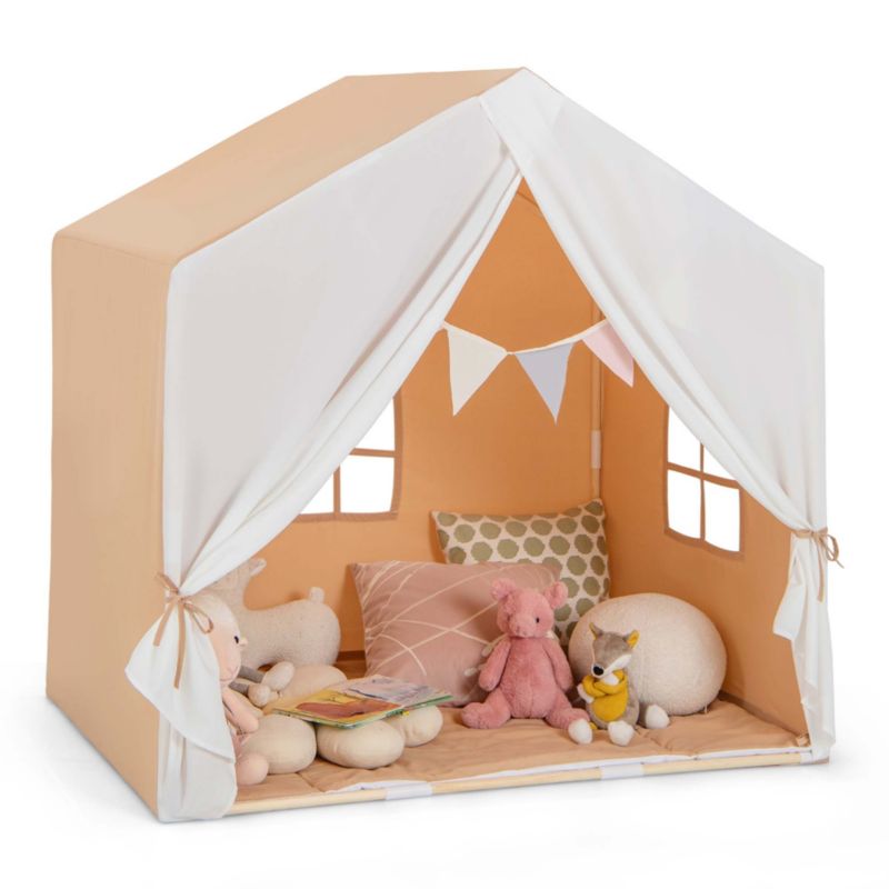 Kids' Castle Play Tent with Solid-Wood Frame and Washable Mat