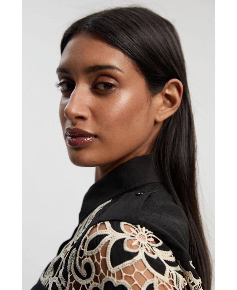 Women's Cutwork Detail Long Sleeve Shirt