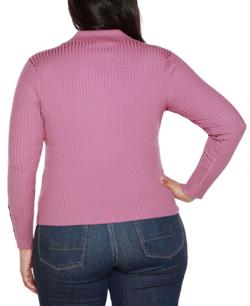 Plus Size Long Sleeve Johnny Collar Sweater