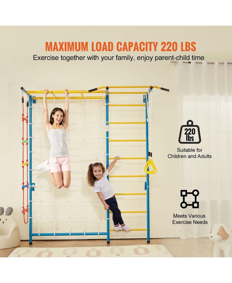 Toddler 7 in 1 Steel Indoor Wall Gym with Climbing Toys Ladder Slide and Swing