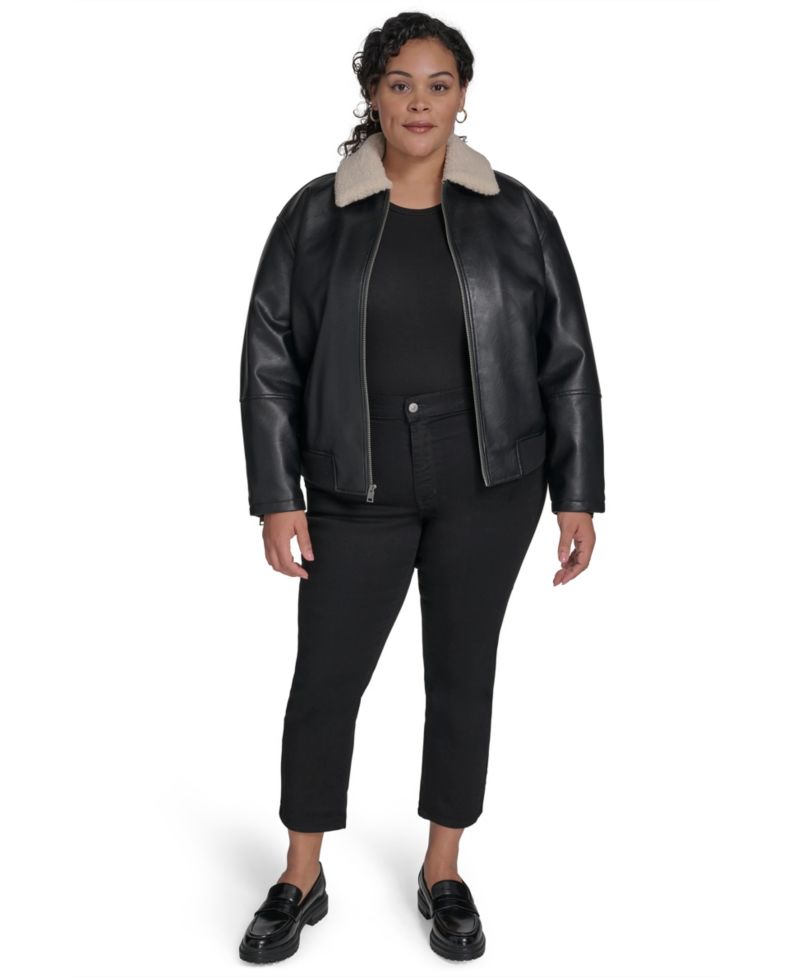 Plus Size Sherpa Collar Bomber Jacket