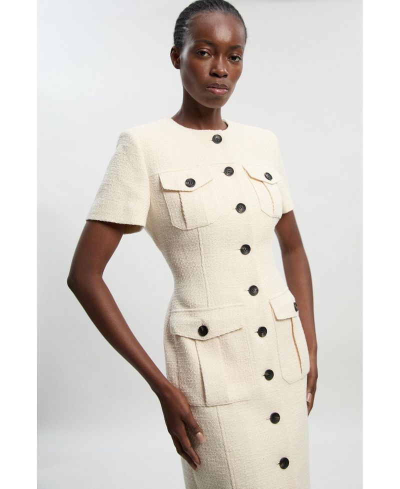 Women's Textured Tweed Tailored Midi Dress