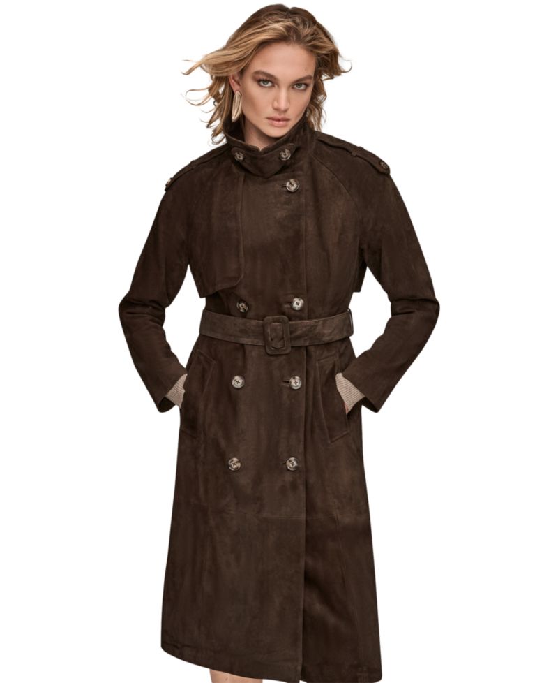 Women's Double Breasted Belted Leather Trench Coat
