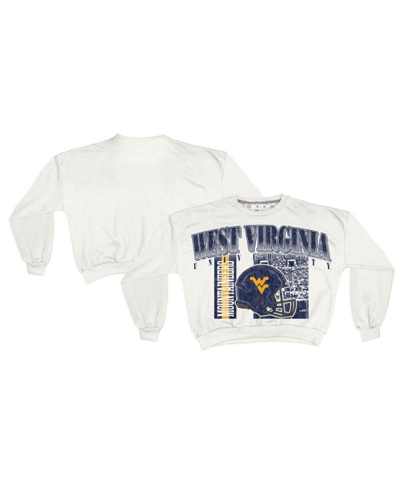 Women's White West Virginia Mountaineers Oversized Janice Retro Waist-Length Sweatshirt