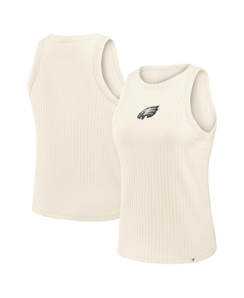 Women's Cream Philadelphia Eagles Star Play Tri-Blend Ribbed Tank Top