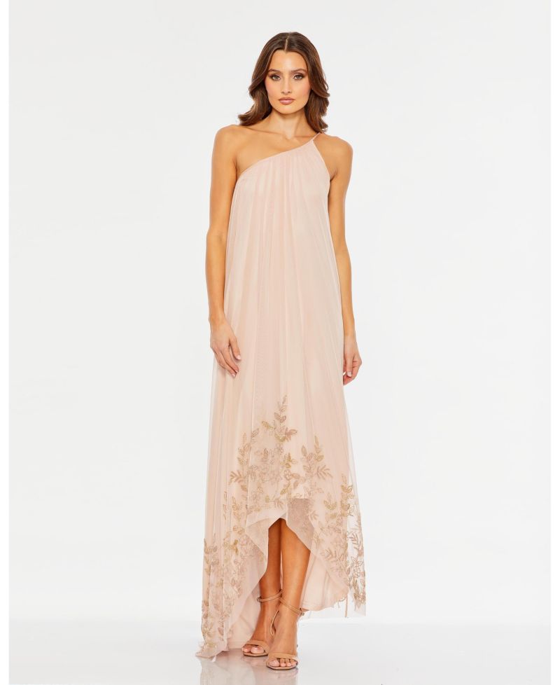 Women's Flowy One Shoulder Asymmetrical Beaded Gown