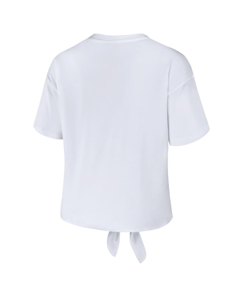 Women's White Colorado Buffaloes Striped Front Knot Cropped T-Shirt