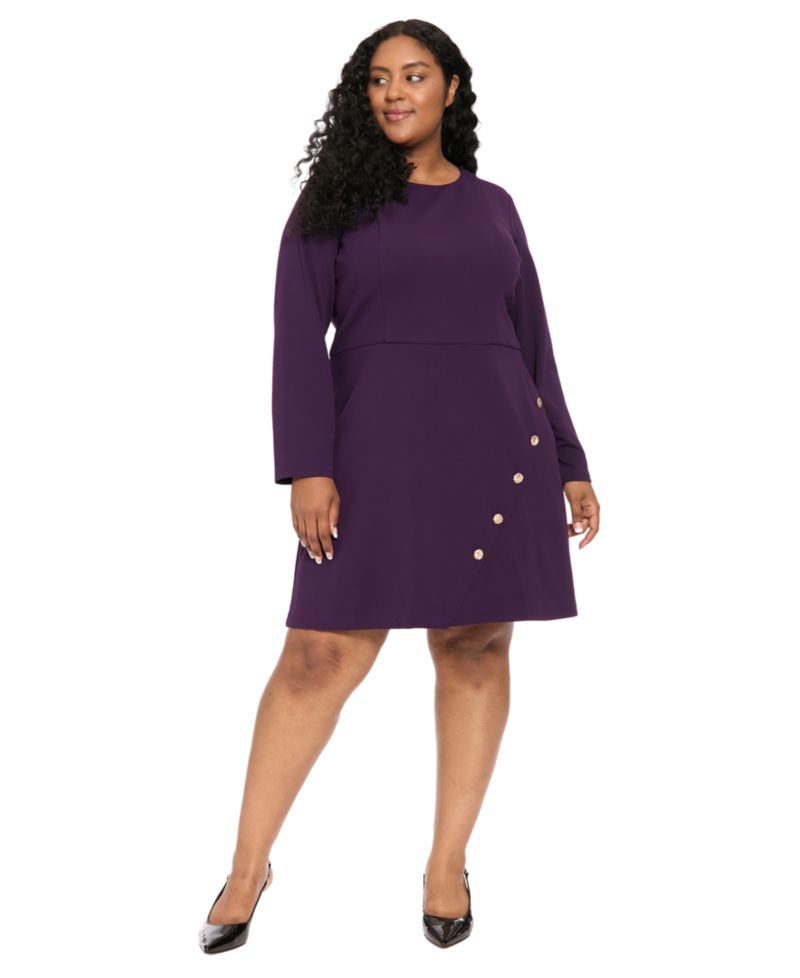 Petite Long-Sleeve A-Line Crewneck Dress