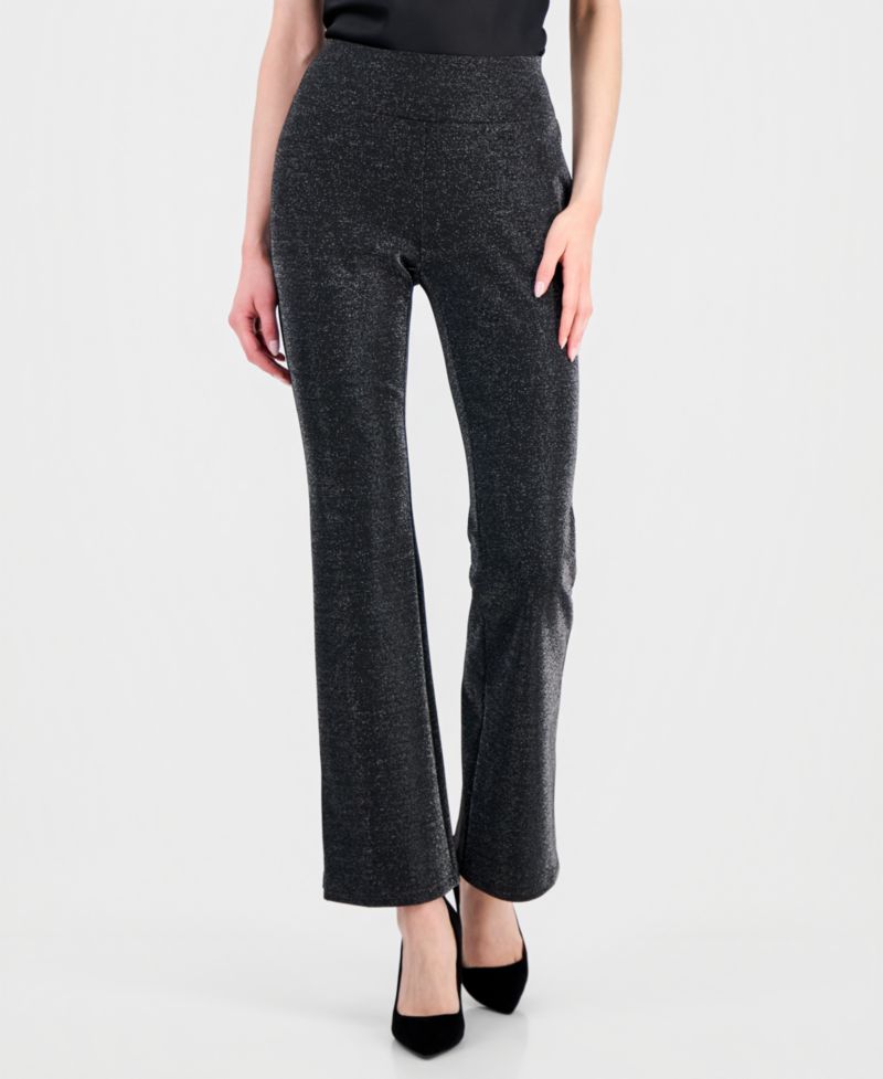 Women's Pull-On High-Rise Flare-Leg Metallic Pants