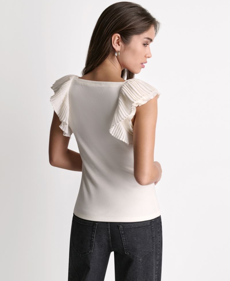 Women's Square Neck Ruffle Cap-Sleeve Top