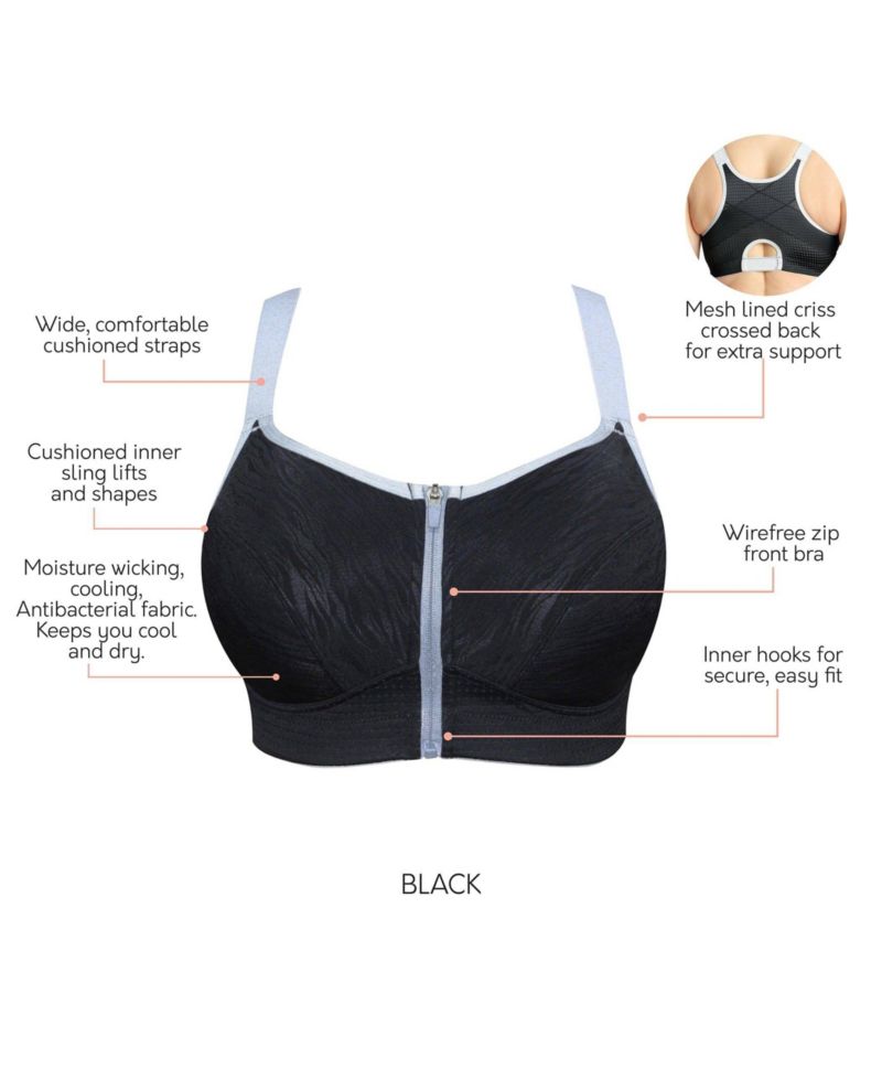 Plus Size Wave Wire-free Zip Front Sports Bra