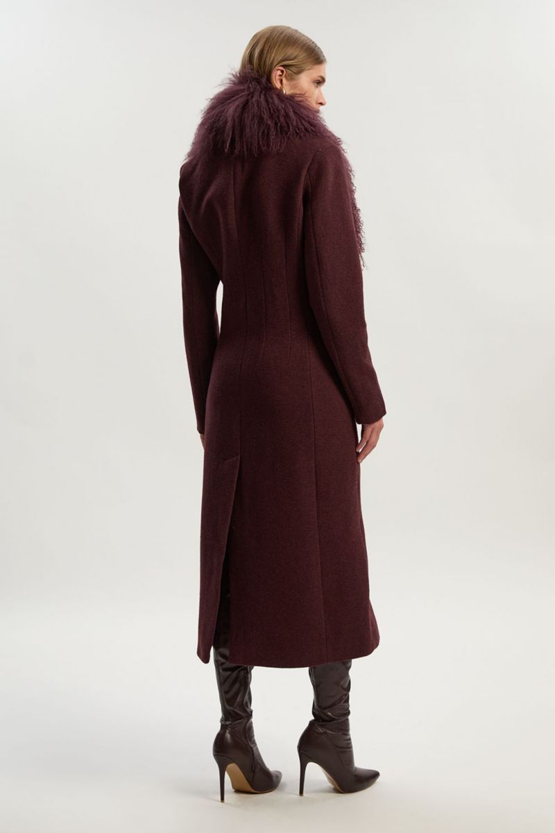 Women's Wool Detachable Collar Midi Coat