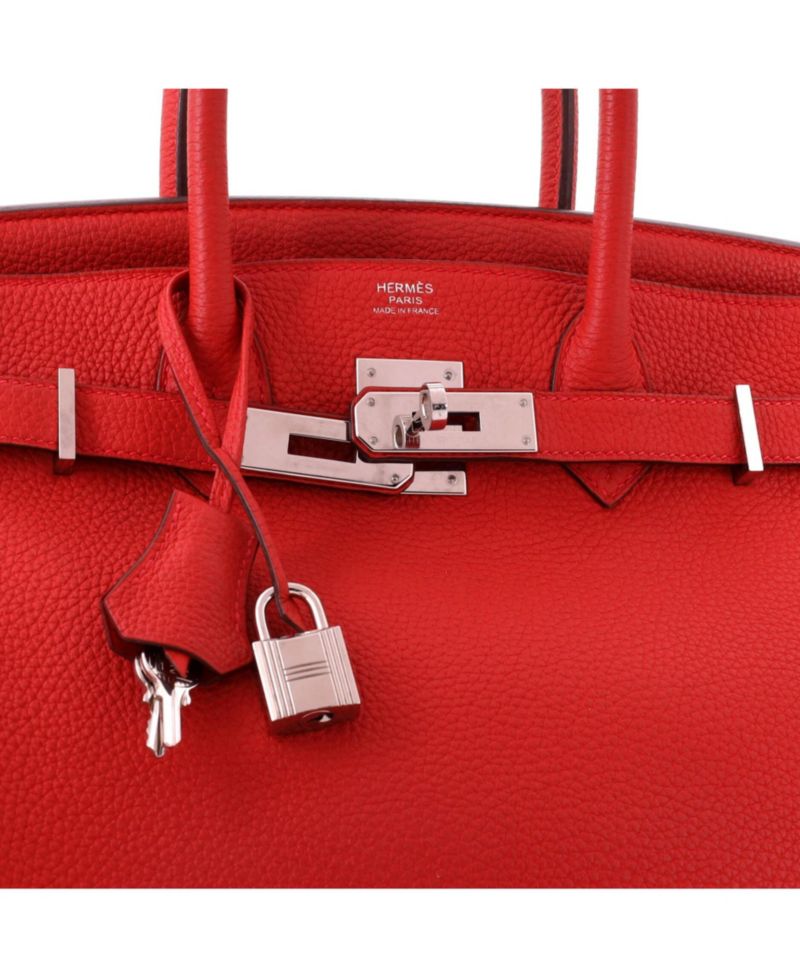 Pre-Owned Hermes Birkin 30 Handbag Red Togo with Palladium Hardware