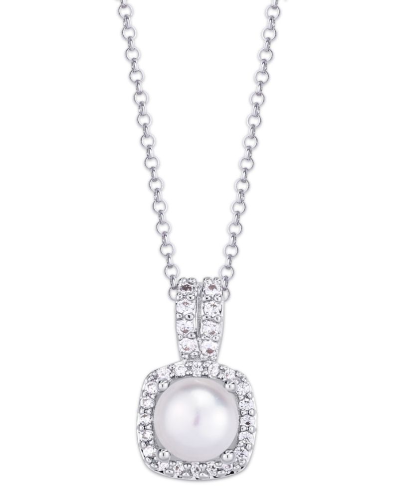 Birthstone Cushion Halo Pendant Necklace in Silver Plate
