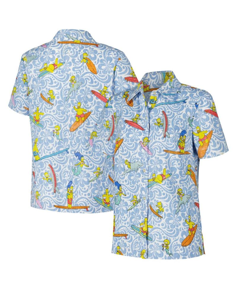 Women's Light Blue The Simpsons Cowabunga Relaxed Button-Up Shirt