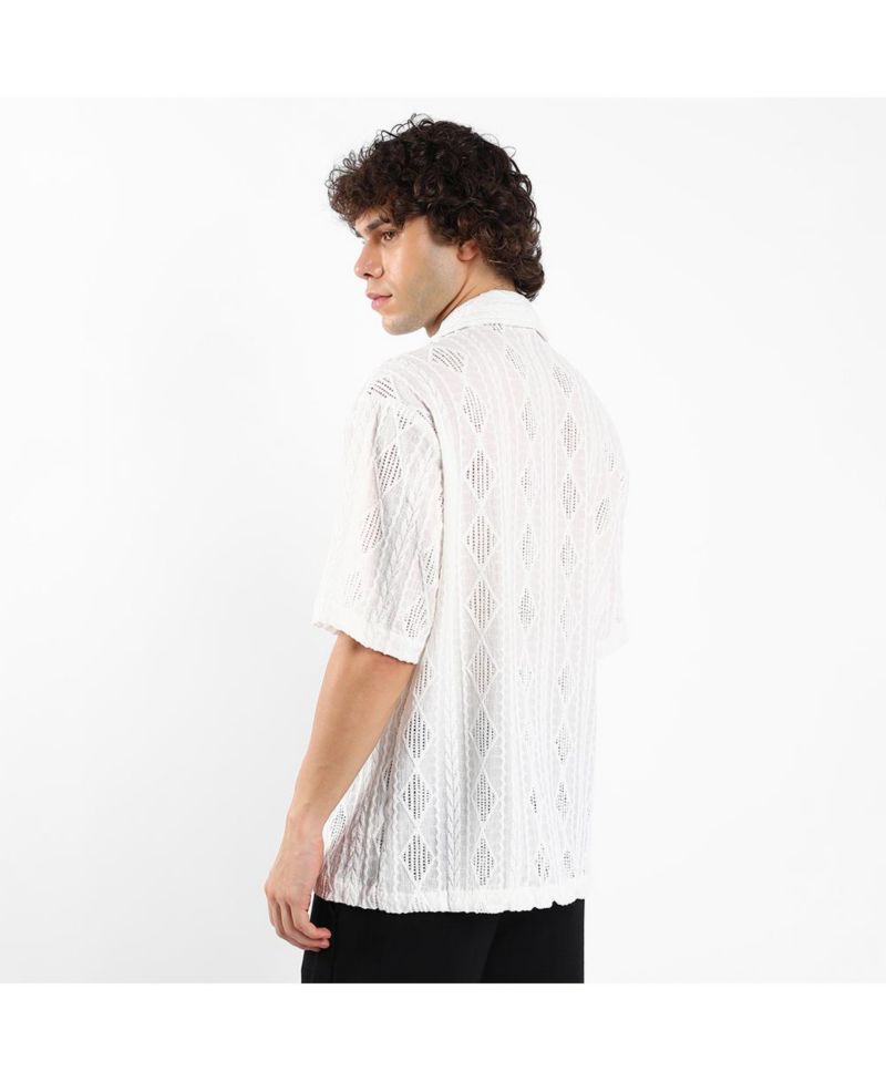 Men's Daisy White Argyle-Textured Oversized Shirt