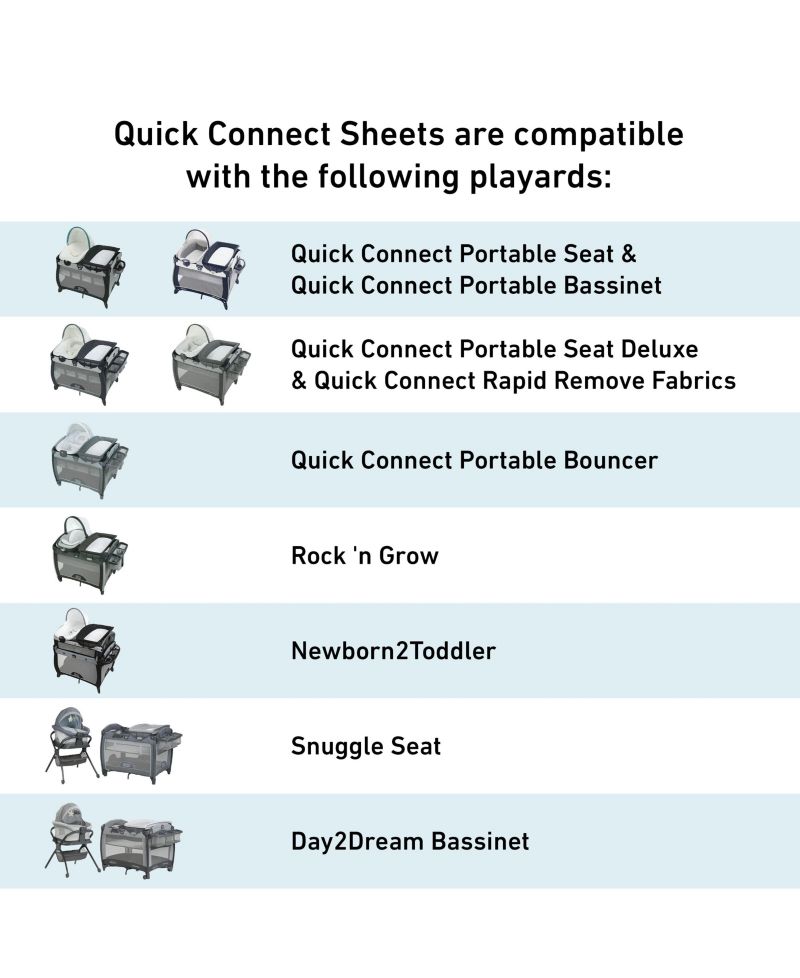 Pack and Play Quick Connect Playard Water Resistant Sheets, Pack of 2