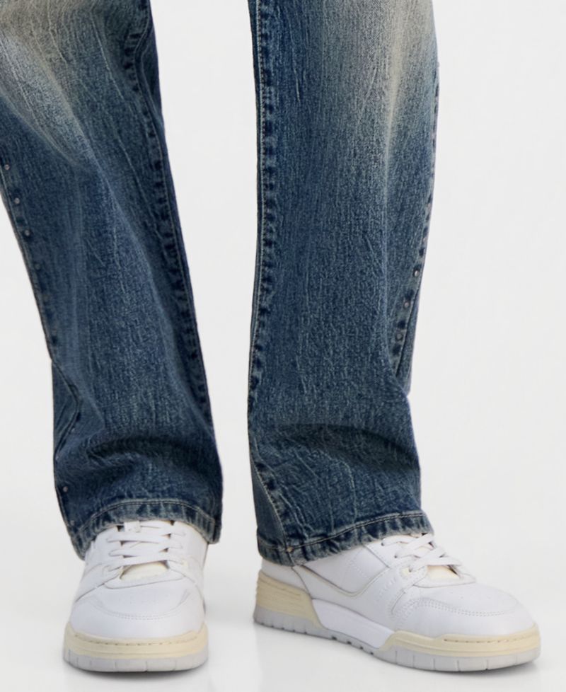 Juniors' Ultra High-Rise Studded Straight-Leg Jeans