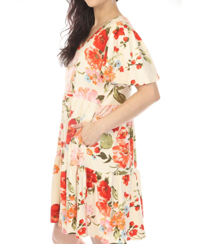 Plus Size V-Neck Tropical Flower Short-Sleeve Dress