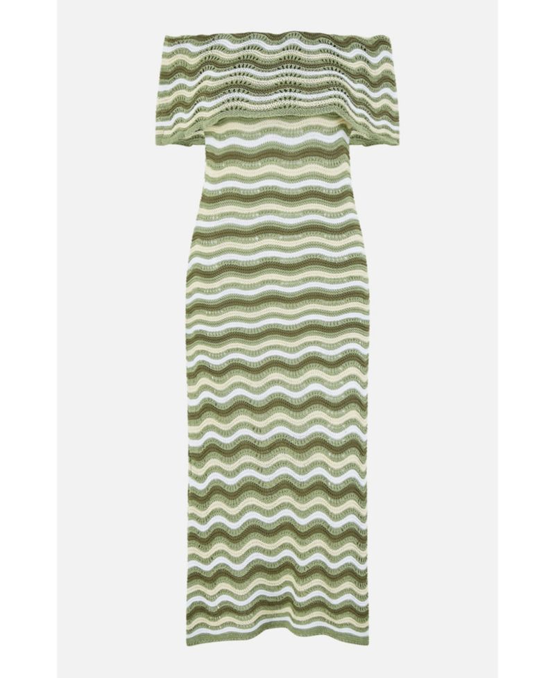 Women's Stripe Crochet Knit Bardot Midi Dress