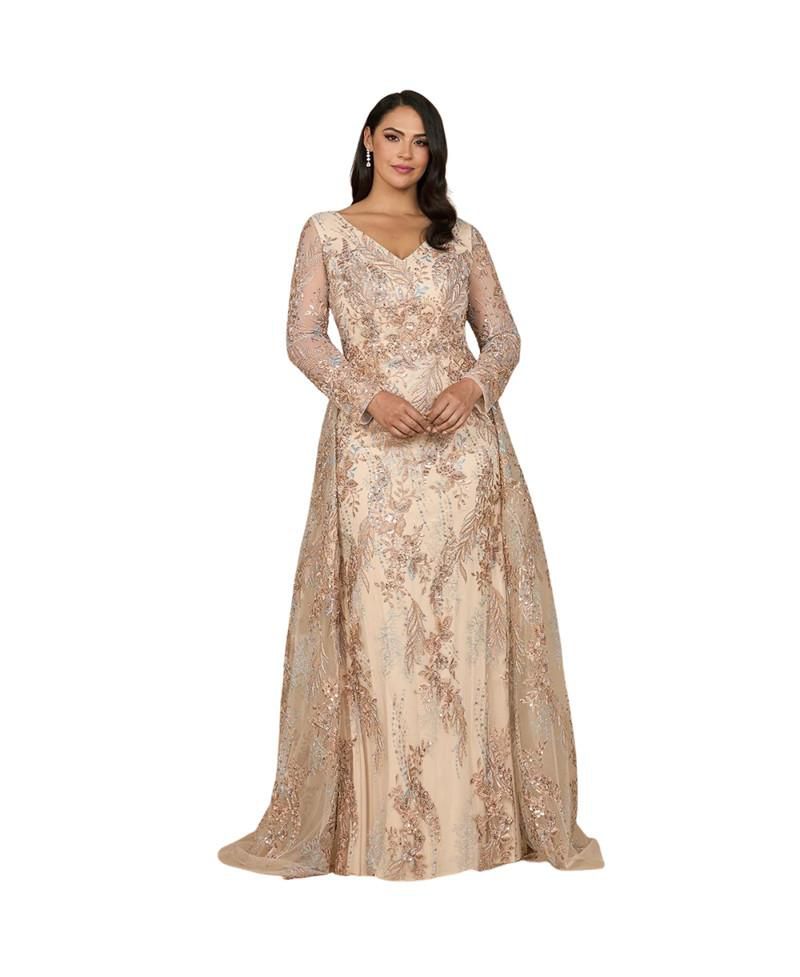 Women's Lace Long Sleeve Gown with Overskirt