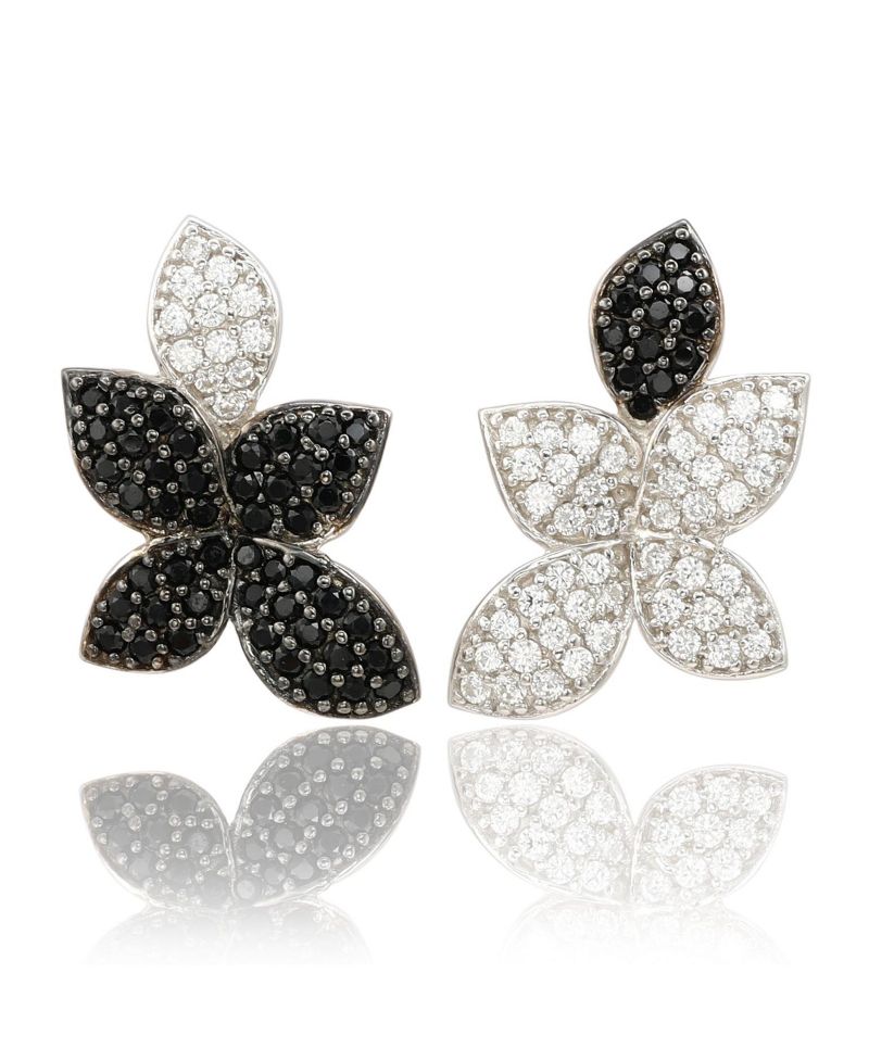 Suzy Levian Sterling Silver Cubic Zirconia Flower Petal Mismatched Studs Earrings