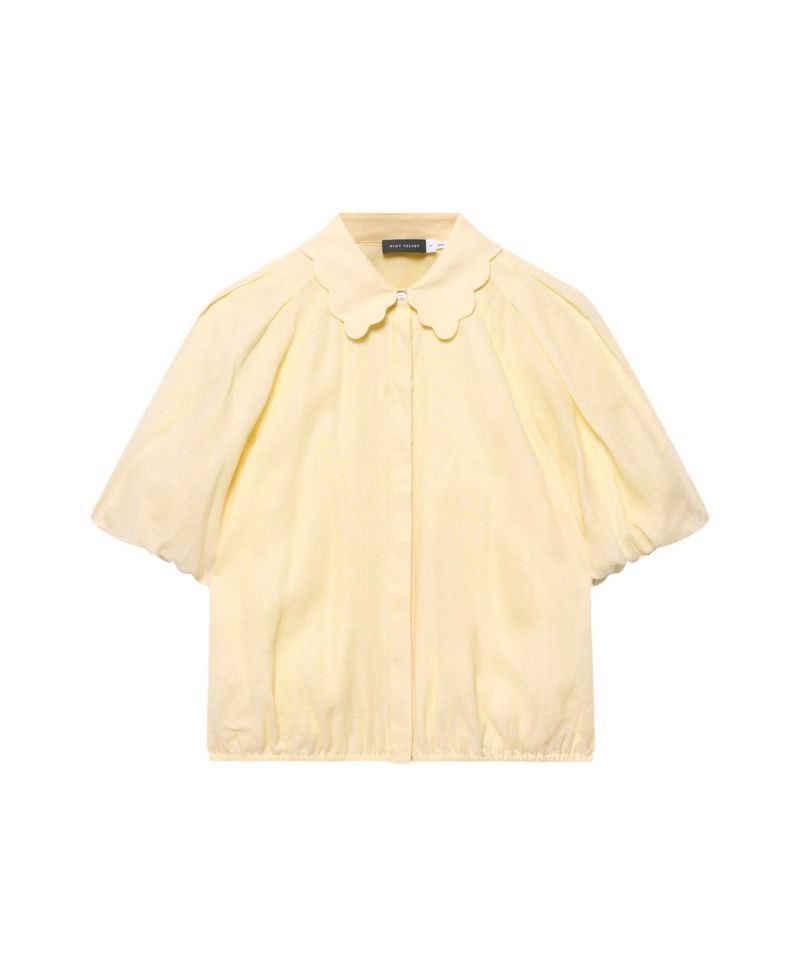 Women's Ramie Short-Sleeve Puff-Sleeve Blouse