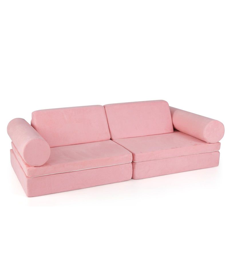 Modular 8-Piece Foam Play Couch for Kids with Plush Suede Covers – Perfect for Creative Play and Lounging