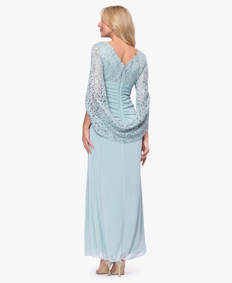 Betsy & Adam Women's Draped Lace Chiffon Gown