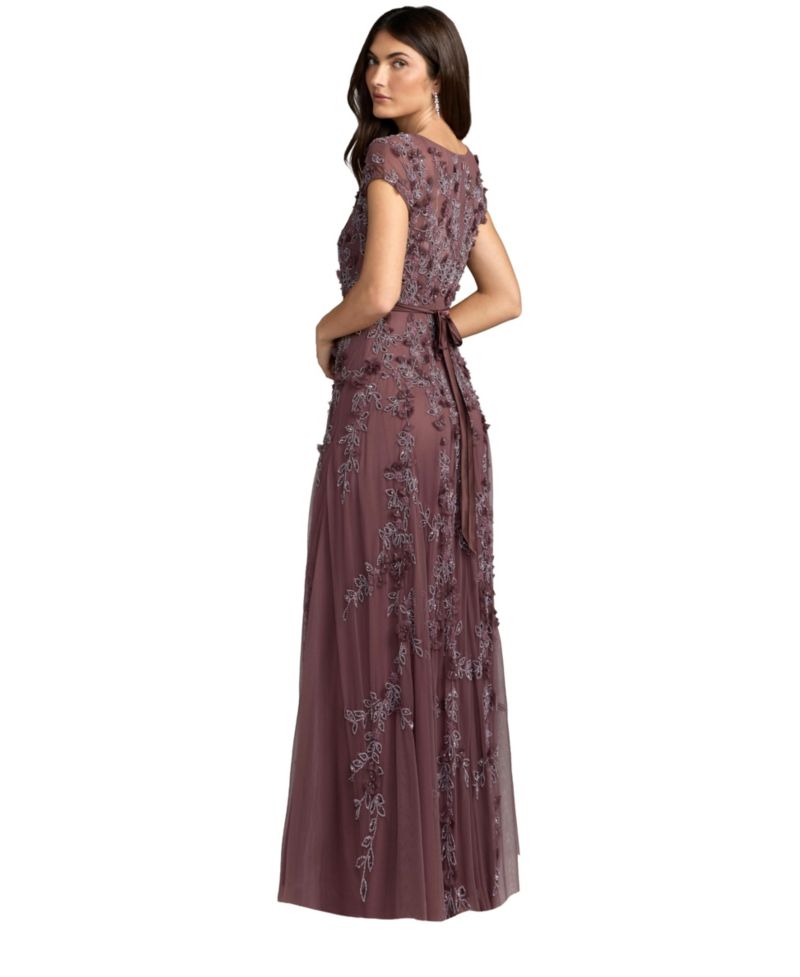 Women's Floral-Embellished A-Line Cap-Sleeve Gown