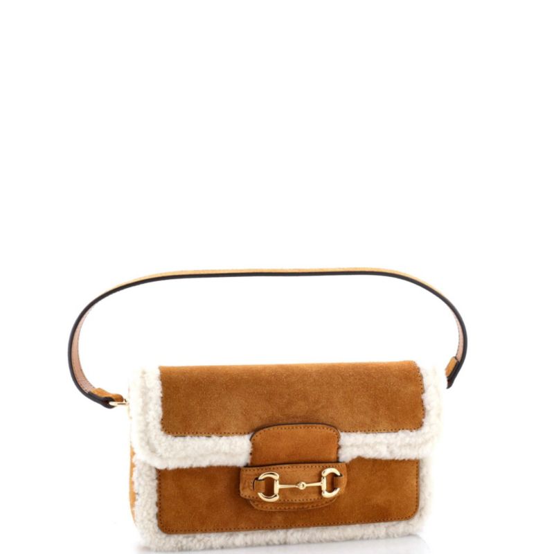 Mini Horsebit 1955 Shoulder Bag Suede with Shearling