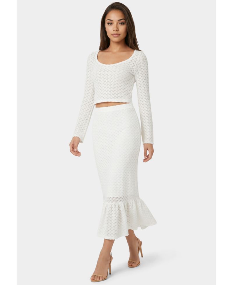 Women's 2-Piece Crochet Top Tiered Skirt Set
