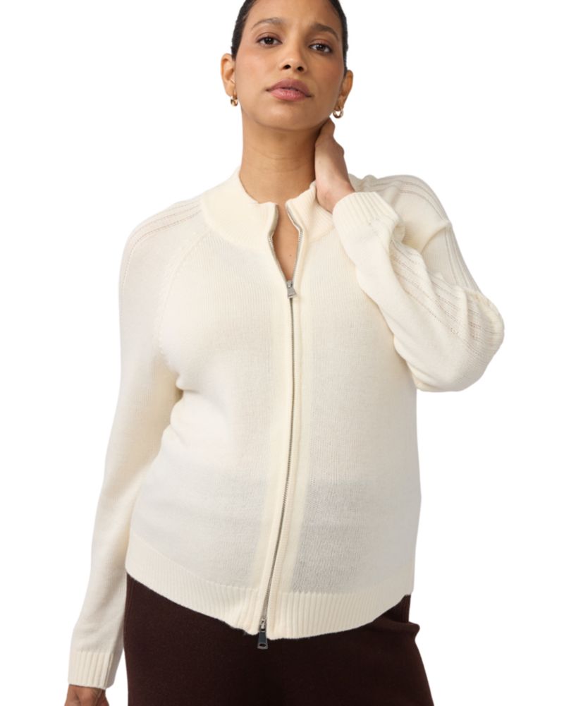 Maternity Funnel Neck Two-Way Front Zipper Raglan Cardigan